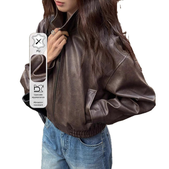 Damen Kunstlederjacke im sportlich-eleganten Schnitt mit elastischem Bund Heidi-Mode