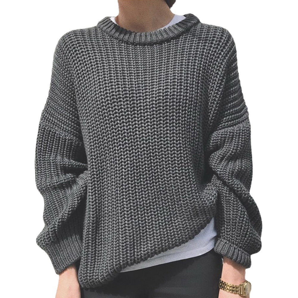 Damen Grobstrickpullover mit lässiger Passform und oversize Ärmeln Heidi-Mode