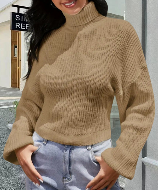 Damen Strickpullover mit hohem Kragen und lässigem Schnitt Heidi-Mode