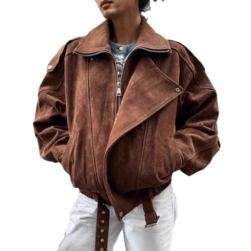 Damen modischer Wildleder-Style Oversized-Jacke mit Gürtel Heidi-Mode