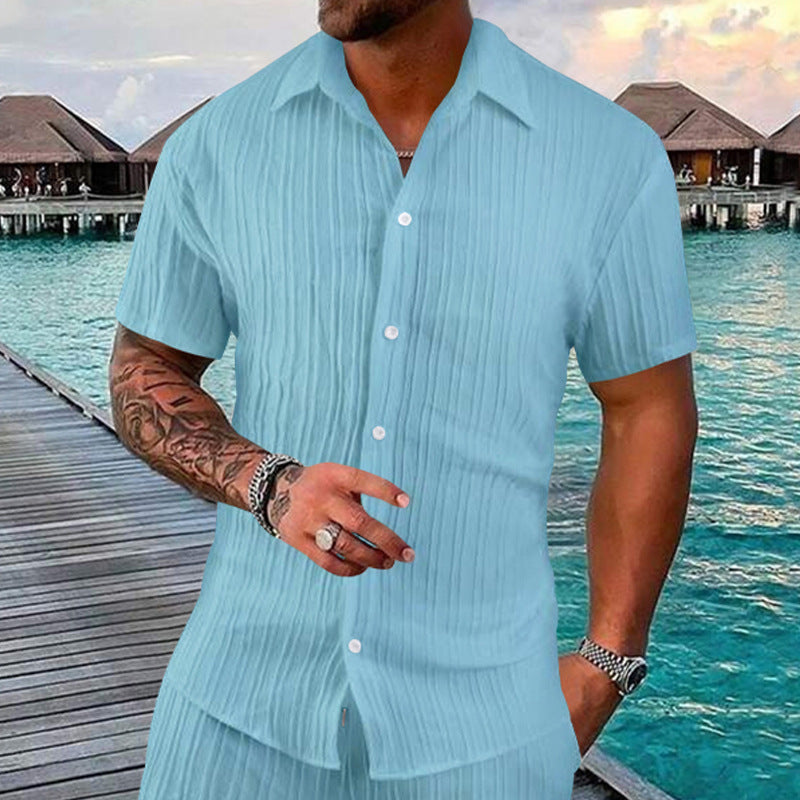 Herren Kurzarm-Hemd mit strukturiertem Design und modernen Knopfdetails Heidi-Mode