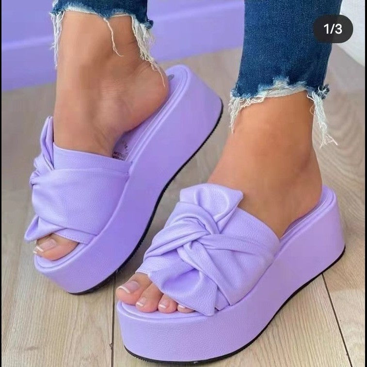 Damen Wedge-Pantoletten mit stilvollem Knotendesign und rutschfester Sohle Heidi-Mode