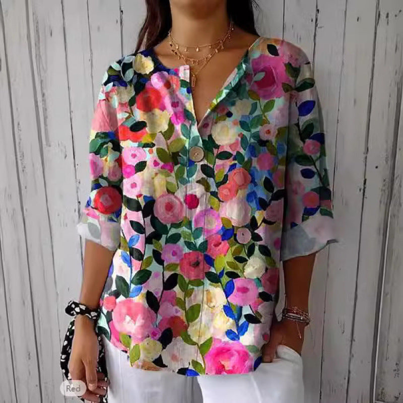 Damen Bluse aus leichten, atmungsaktiven Stoffen mit floralem Muster Heidi-Mode