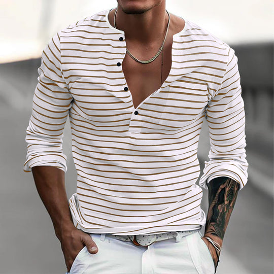 Herren Langarm-Henley-Shirt mit modischem Streifenmuster Heidi-Mode