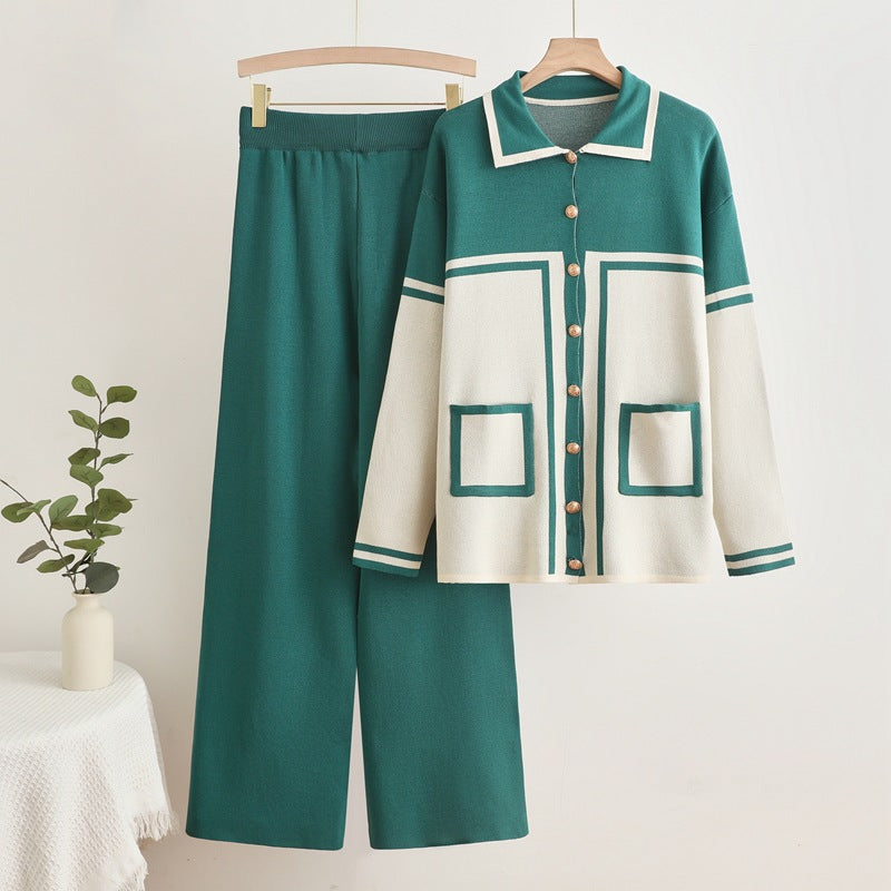 Damen gemütliches Strick-Loungewear-Set mit Taschen Heidi-Mode