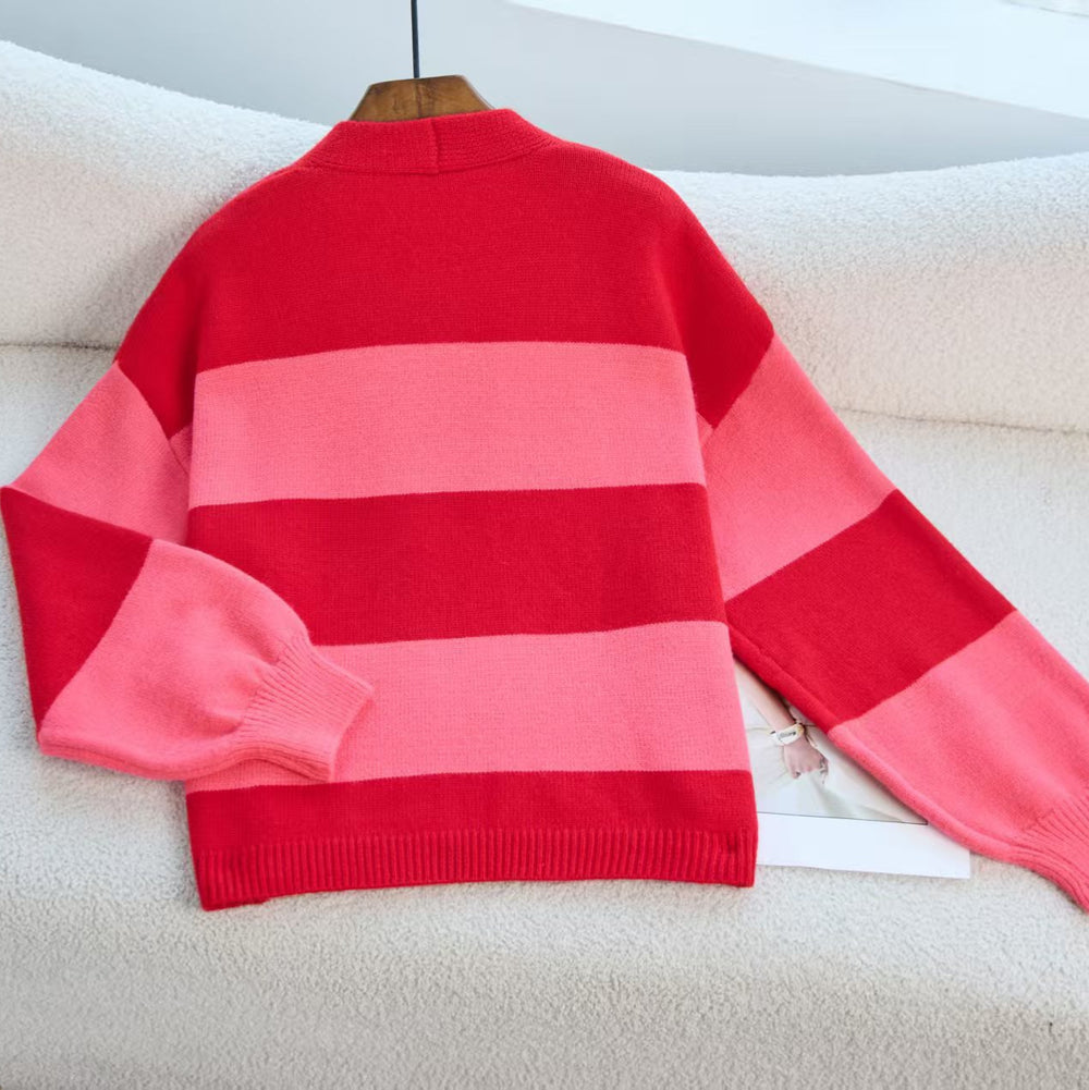 Damen Modischer Strickcardigan mit breiten Streifen und lässigem Schnitt Heidi-Mode