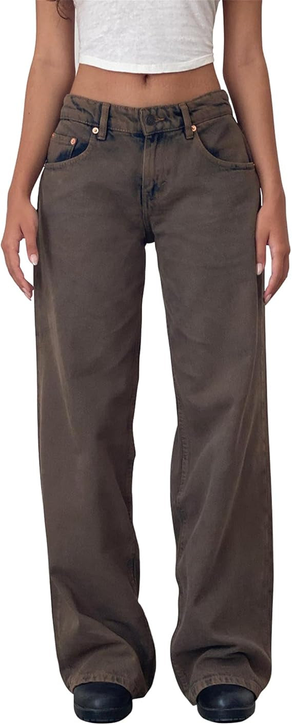 Damen gerade geschnittene Jeans mit niedriger Bundhöhe