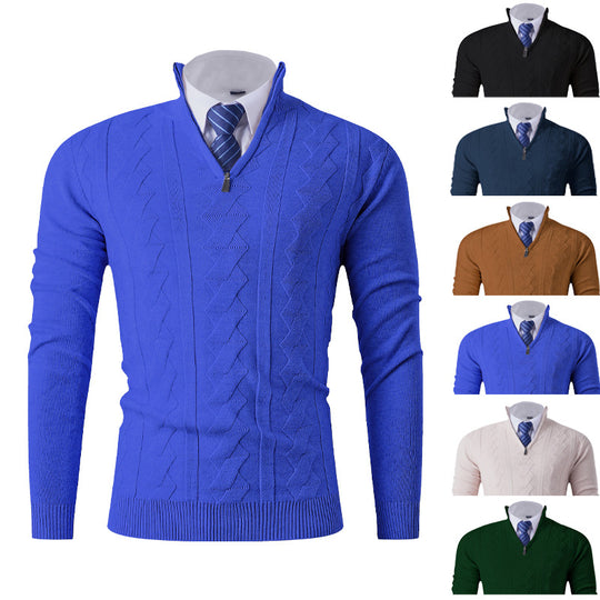 Herren eleganter Stehkragenpullover mit strukturiertem Zipper Heidi-Mode
