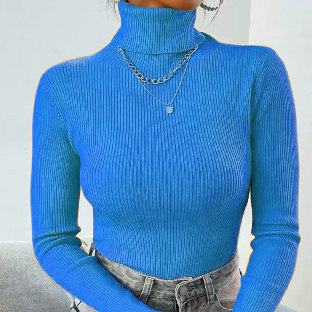 Damen Eleganter Rollkragenpullover mit feiner Rippstruktur Heidi-Mode