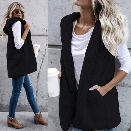 Damen Zarte Fleece-Weste mit praktischen Taschen und offenem Schnitt Heidi-Mode