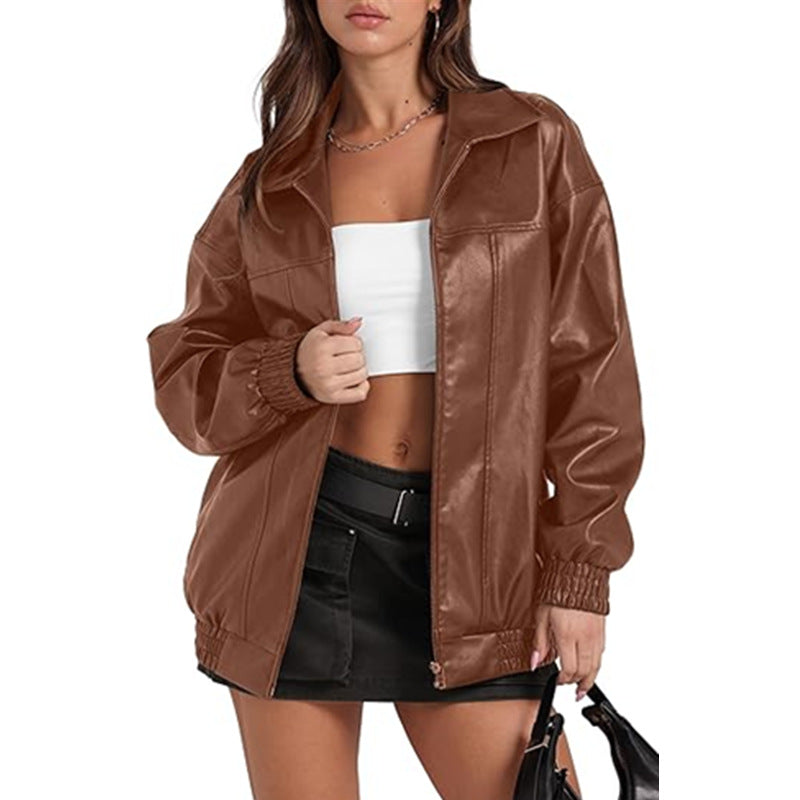 Damen lässige Oversize-Jacke mit elastischen Bündchen und praktischen Taschen Heidi-Mode