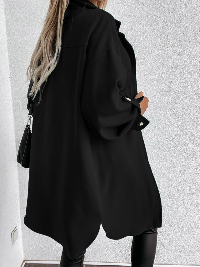 Damen Oversized Hemdjacke mit praktischen Taschen und Knopfdetails Heidi-Mode