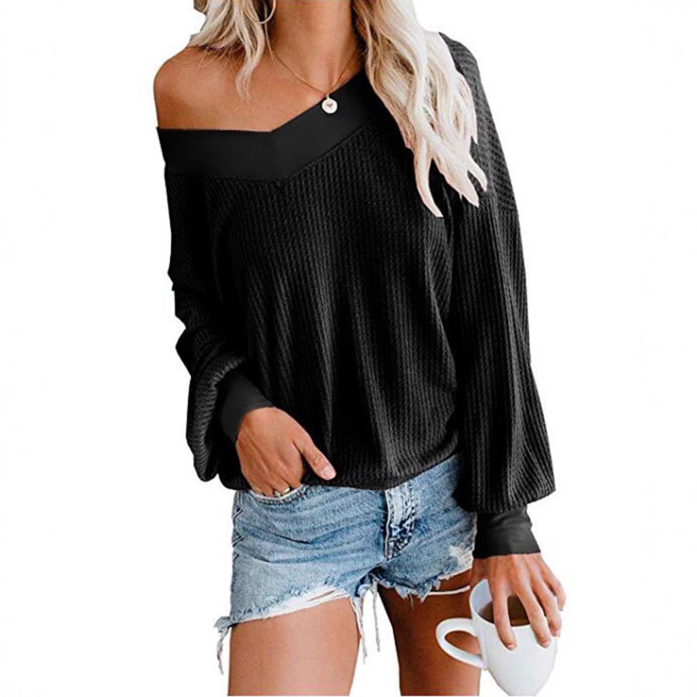 Damen weicher und lässiger Pullover mit asymmetrischem Ausschnitt Heidi-Mode