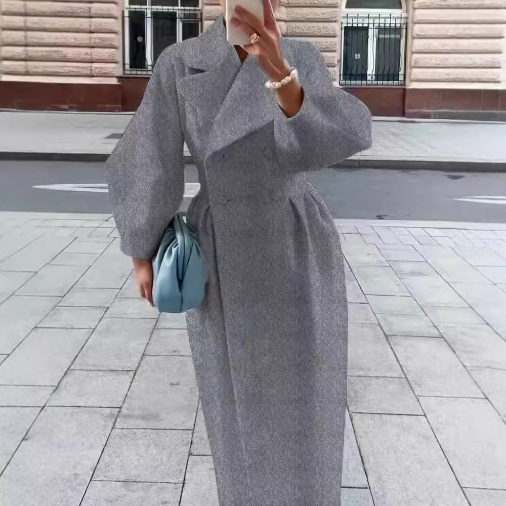 Damen eleganter Trenchcoat mit hohem Schlitz und Puffärmeln Heidi-Mode