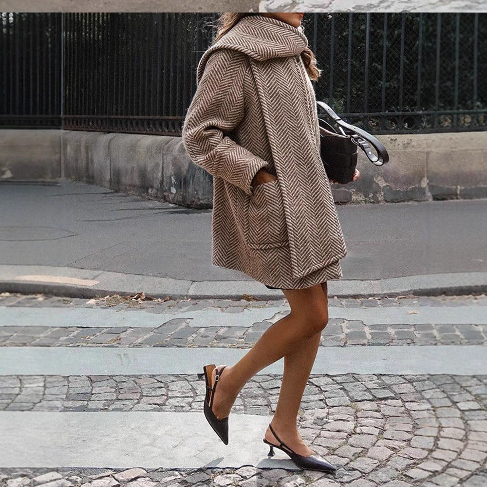 Damen modische Wolljacke mit Chevron-Muster und kuscheligem Schnitt Heidi-Mode