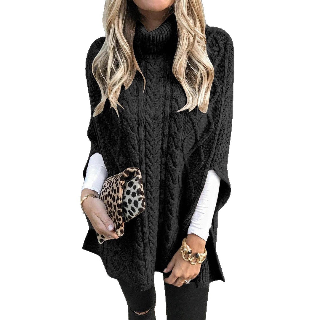 Damen Kuschelponcho mit hohem Kragen und Zopfmuster Heidi-Mode