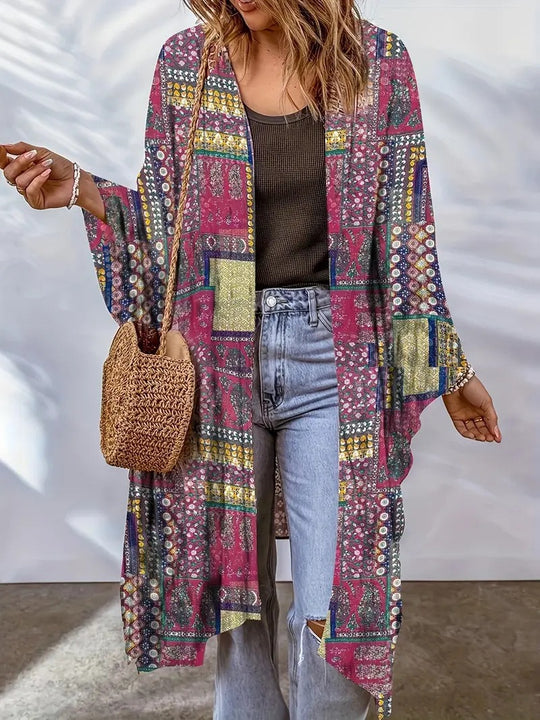 Damen Lässige Kimono-Jacke mit buntem Muster und weitem Schnitt Heidi-Mode