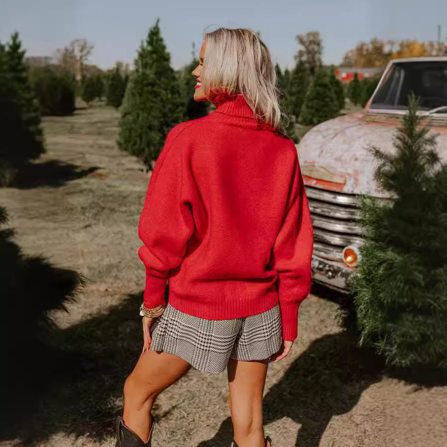 Damen Rollkragenpullover mit lustigem Weihnachtsmotiv Heidi-Mode