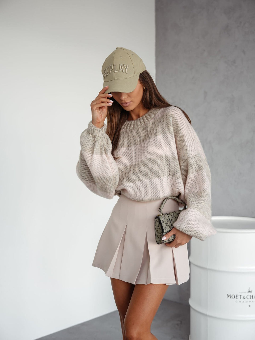 Damen lässiger Strickpullover mit luftiger Struktur und lockeren Ärmeln Heidi-Mode