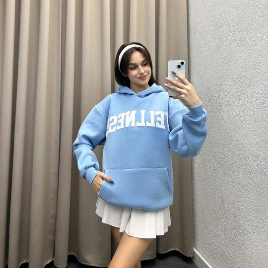 Damen Hoodie mit großem Logo und Kängurutasche Heidi-Mode