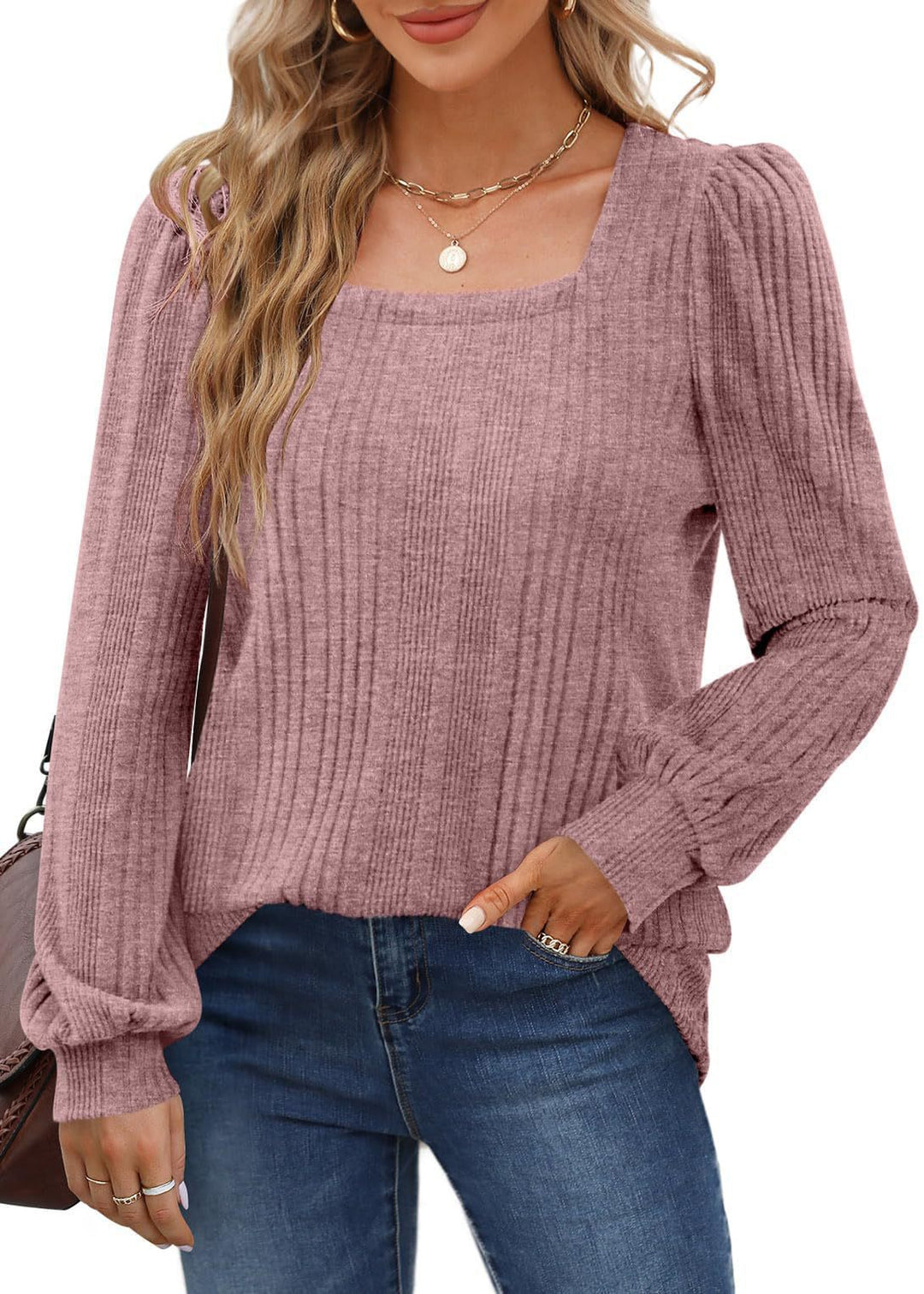 Damen Pullover mit Rippstruktur und Ballonärmeln Heidi-Mode