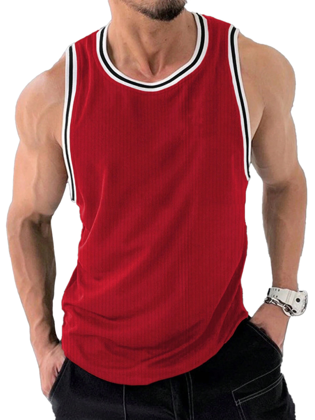 Herren Sportliches ärmelloses Tanktop mit atmungsaktivem Material und modernem Rippendesign Heidi-Mode