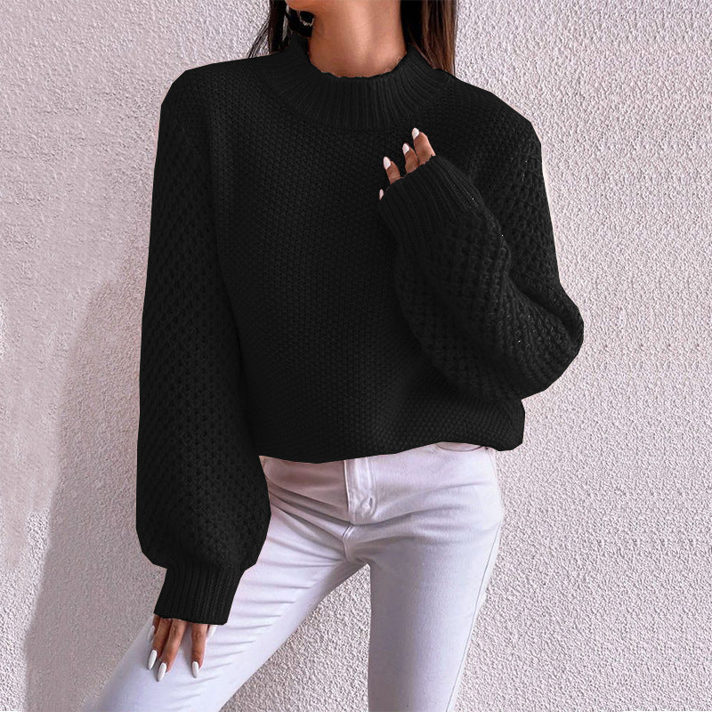 Damen kuscheliger Oversized Pullover mit strukturiertem Muster und Rollkragen Heidi-Mode