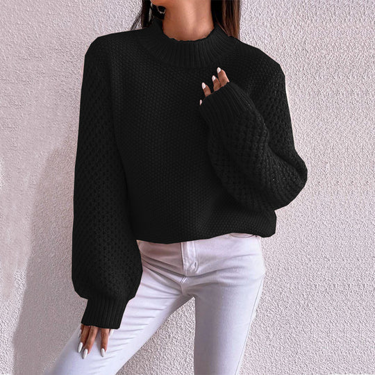 Damen kuscheliger Oversized Pullover mit strukturiertem Muster und Rollkragen Heidi-Mode