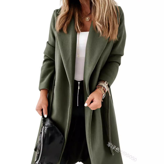 Damen Eleganter und gemütlicher Mantel mit Gürtel und Taschen Heidi-Mode