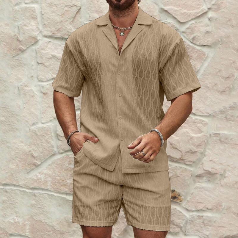Herren Kurzarmhemd und Shorts-Set im lässigen Strickdesign Heidi-Mode
