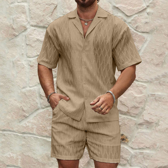 Herren Kurzarmhemd und Shorts-Set im lässigen Strickdesign Heidi-Mode