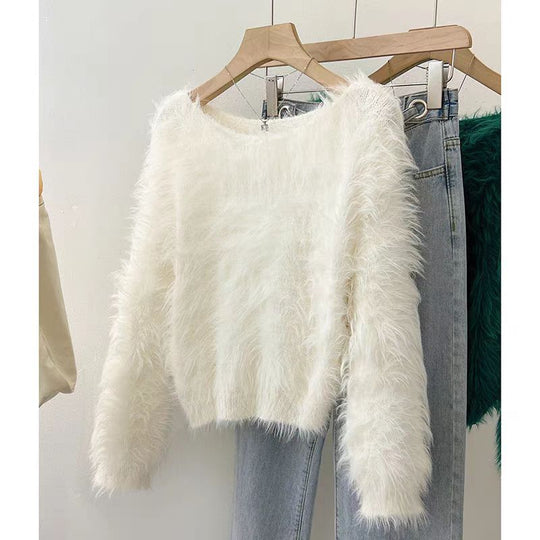 Damen Flauschiger Pullover mit lockerem Schnitt und weichen Ärmeln Heidi-Mode