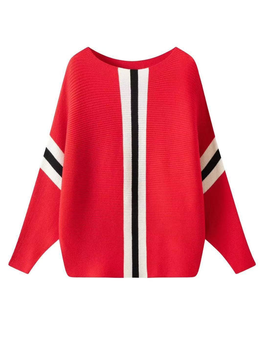Damen Grobstrickpullover mit modernen Streifen Heidi-Mode