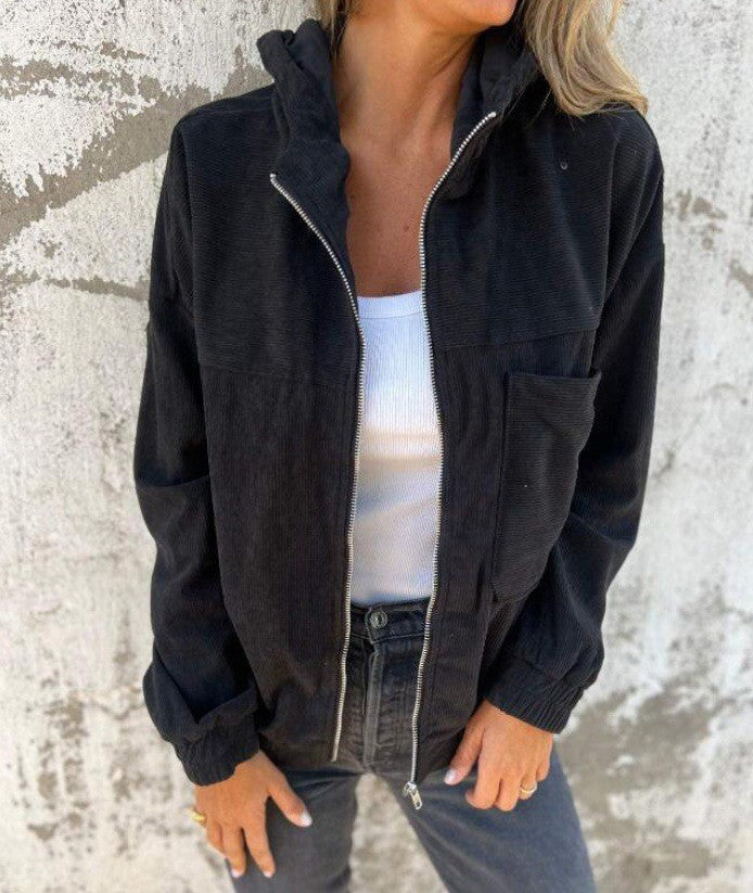 Damen lässige Cordjacke im modernen Stil mit Reißverschluss und praktischem Kragen Heidi-Mode