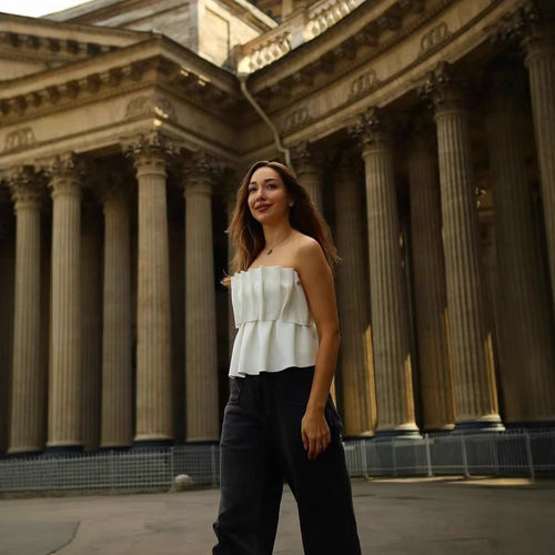 Damen ärmelloses Blusentop mit voluminösem Rüschendesign Heidi-Mode