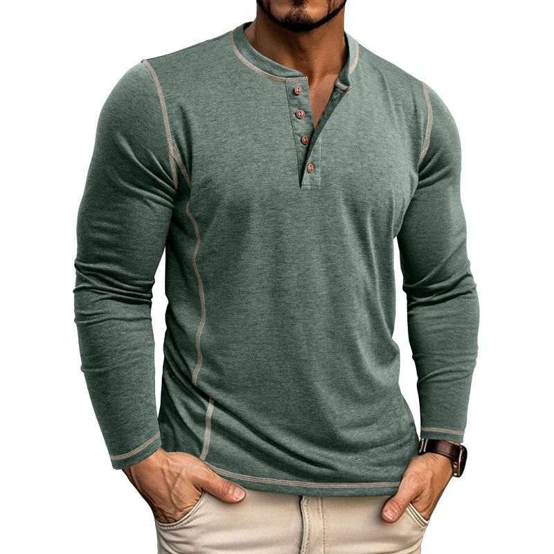 Herren Langarmshirt mit Knopfleiste Heidi-Mode
