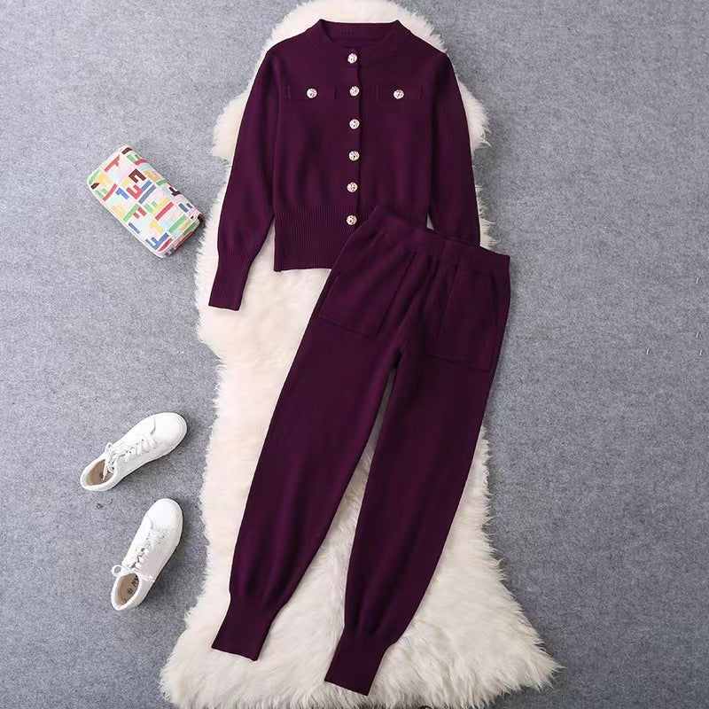 Damen elegantes Strickanzug-Set mit Knopfdétails Heidi-Mode