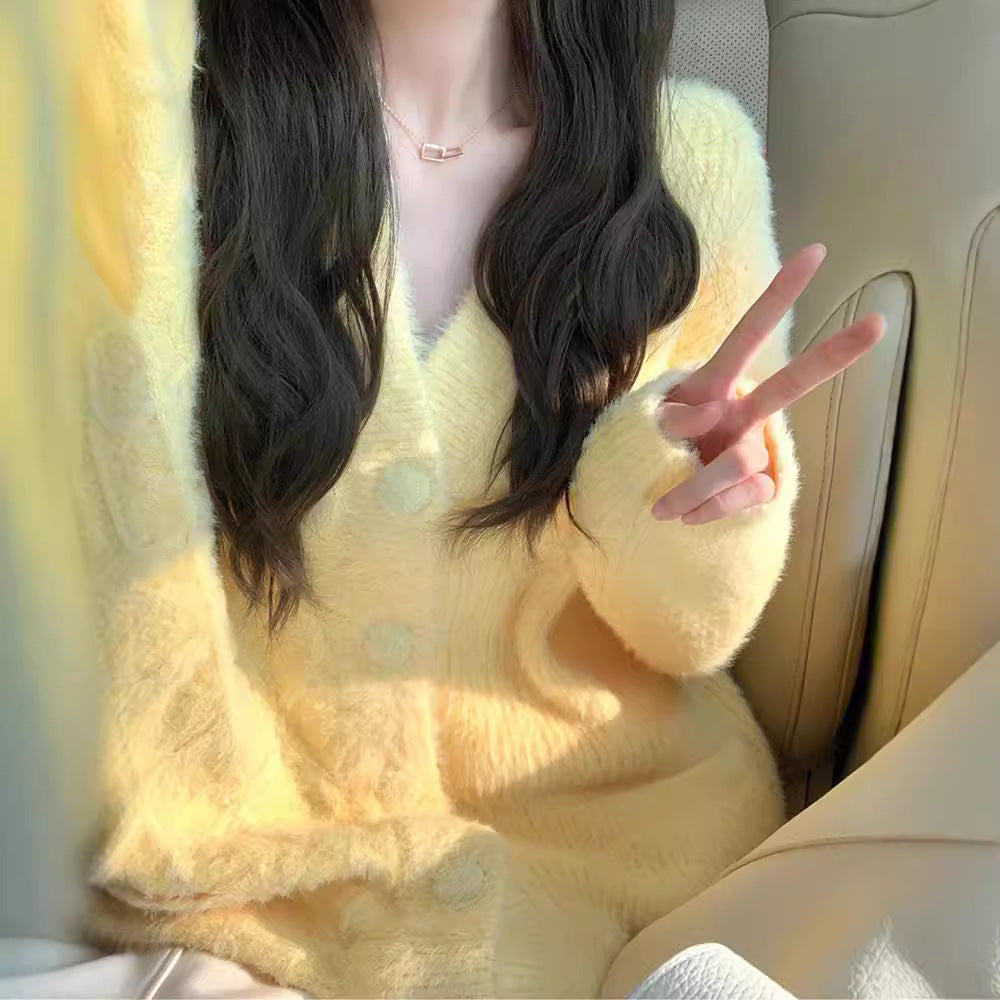 Damen Oversized Strickjacke mit weichem Fleece und besonderen Knopfdetails Heidi-Mode