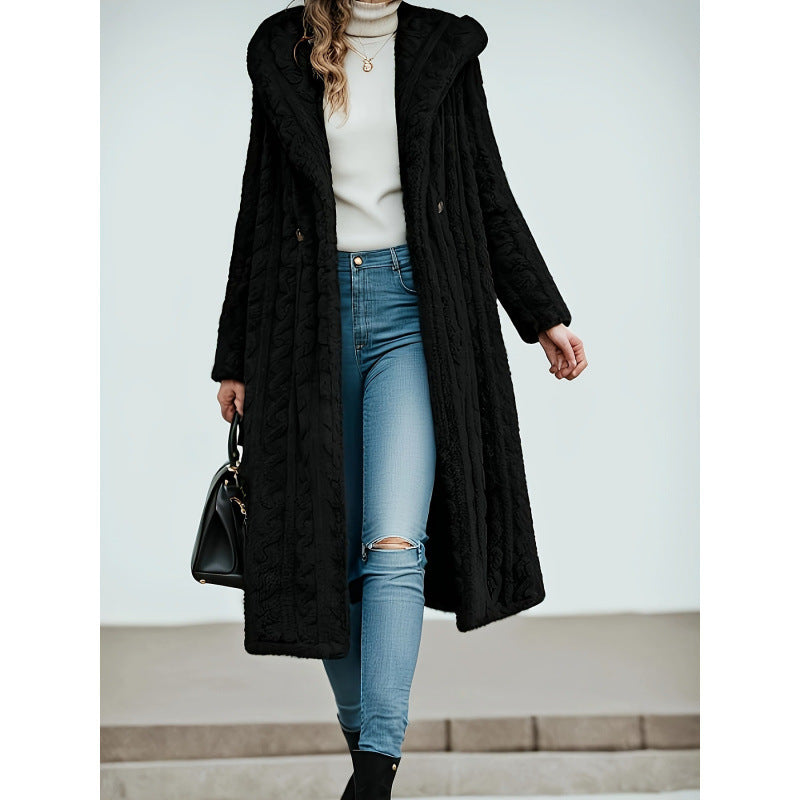 Damen Strickmantel mit Oversized-Kragen und originellen Zopfmuster Heidi-Mode