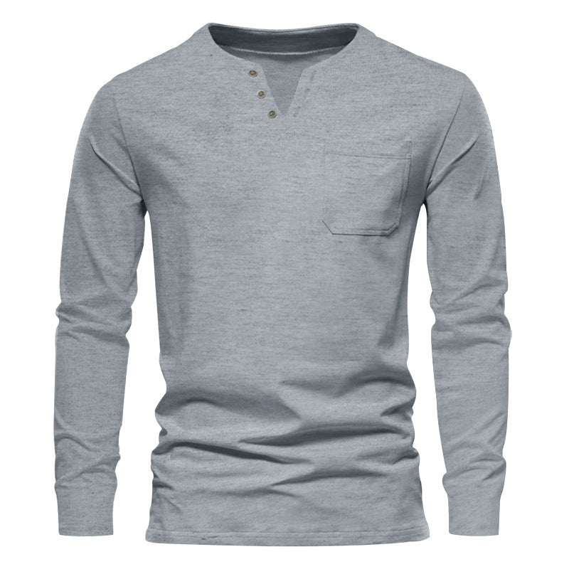 Herren Langarm-Henley-Shirt mit praktischen Knopfdetails und Brusttasche Heidi-Mode