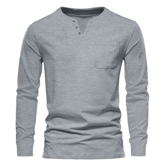 Herren Langarm-Henley-Shirt mit praktischen Knopfdetails und Brusttasche Heidi-Mode