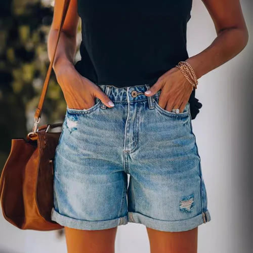 Damen Jeansshorts im lässigen Relaxed Fit mit modischen Destroyed-Details Heidi-Mode