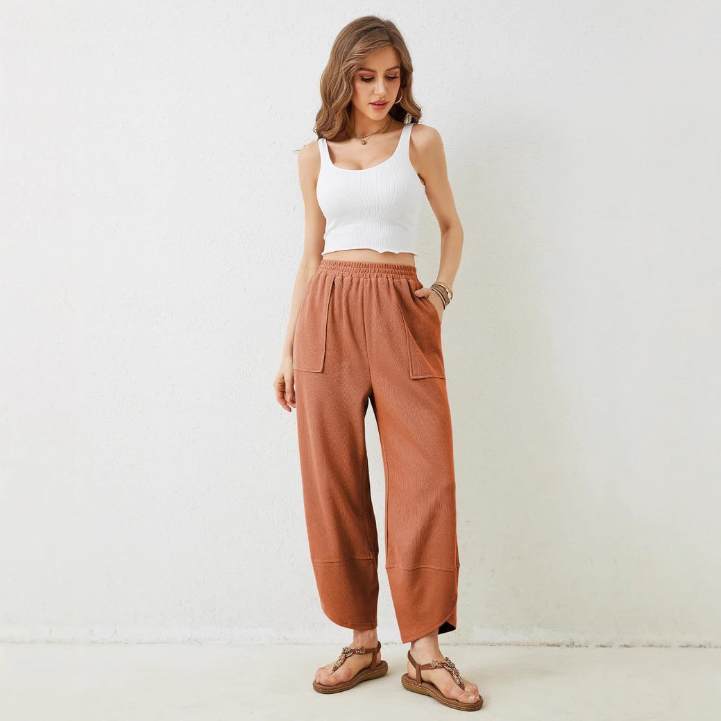 Damen weit geschnittene Freizeithose mit elastischem Bund und praktischen Taschen Heidi-Mode