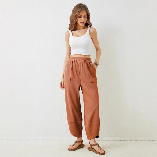 Damen weit geschnittene Freizeithose mit elastischem Bund und praktischen Taschen Heidi-Mode