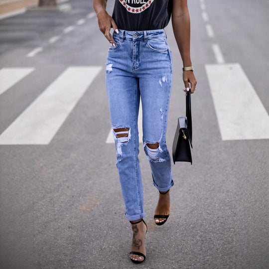 Damen Ripped High-Waist Jeans im modernen Schnitt Heidi-Mode
