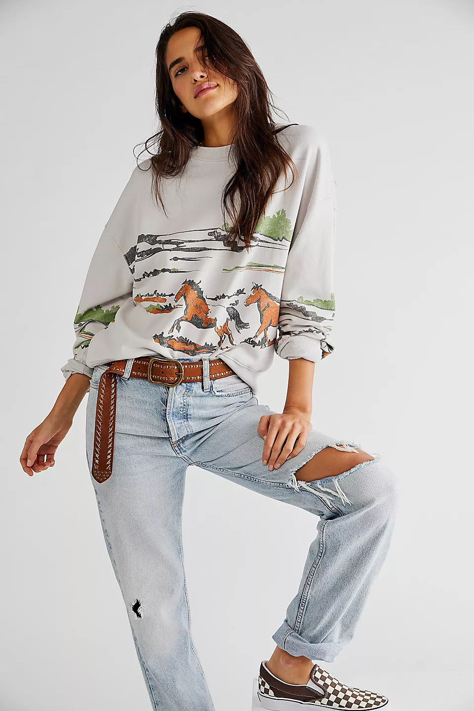 Damen Sweatshirt mit kreativer Pferdemotiv-Grafik und lässigem Schnitt Heidi-Mode