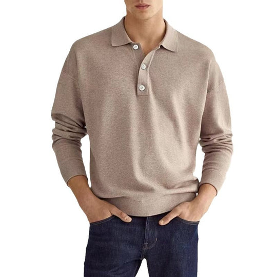 Herren Langarm Polohemd aus atmungsaktivem Stoff mit modernen Knopfdetails Heidi-Mode