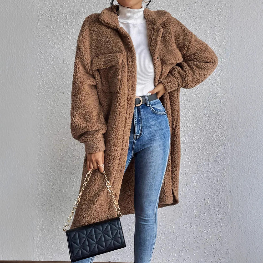 Damen Weiche und gemütliche Teddyjacke im Long-Format Heidi-Mode