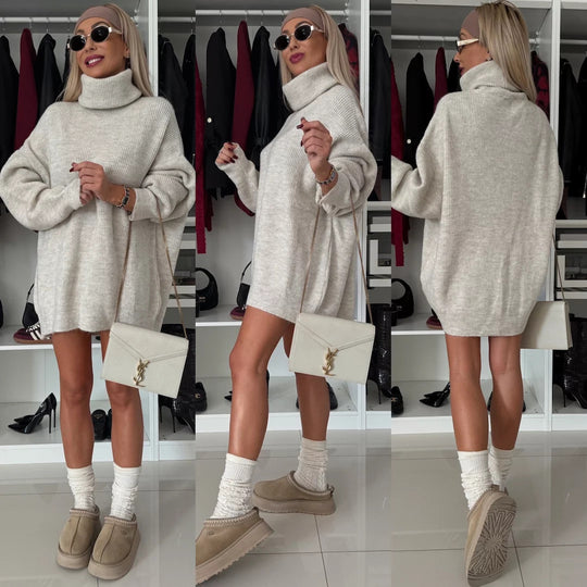 Damen Oversized Rollkragenpullover aus hochwertigem Strick Heidi-Mode