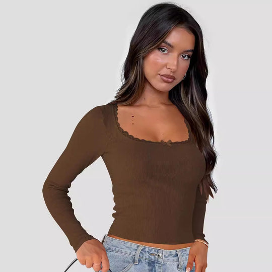 Damen Langarmshirt mit eleganter Rüsche und körpernaher Passform Heidi-Mode
